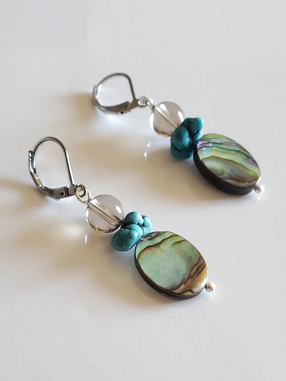 Turquoise & Abalone Drop Earrings - Picture 3 of 5